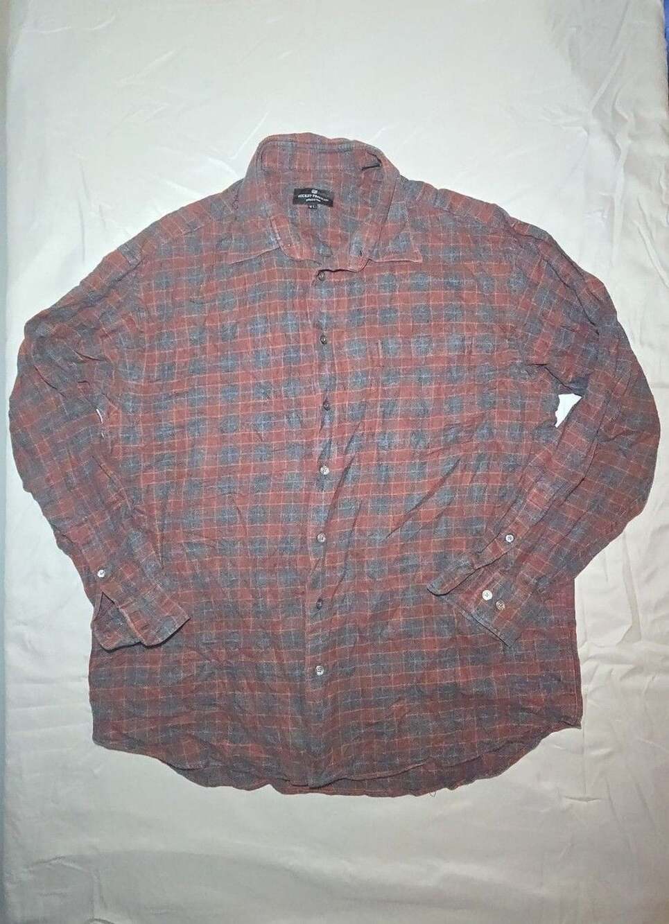 Hickey Freeman Plaid Button Down Shirt Size XL Red Gray Long Sleeve